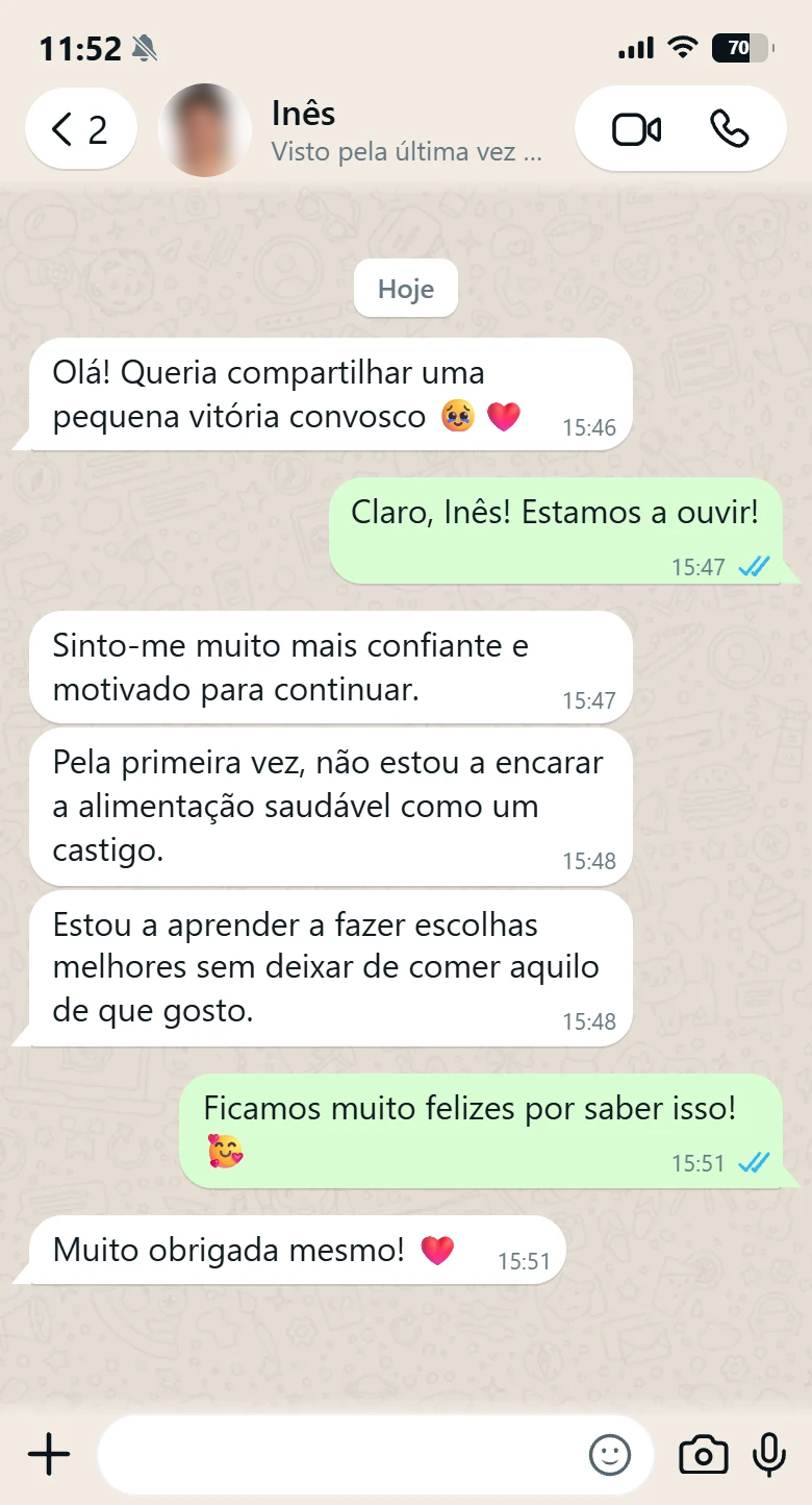 Depoimento da Inês no WhatsApp